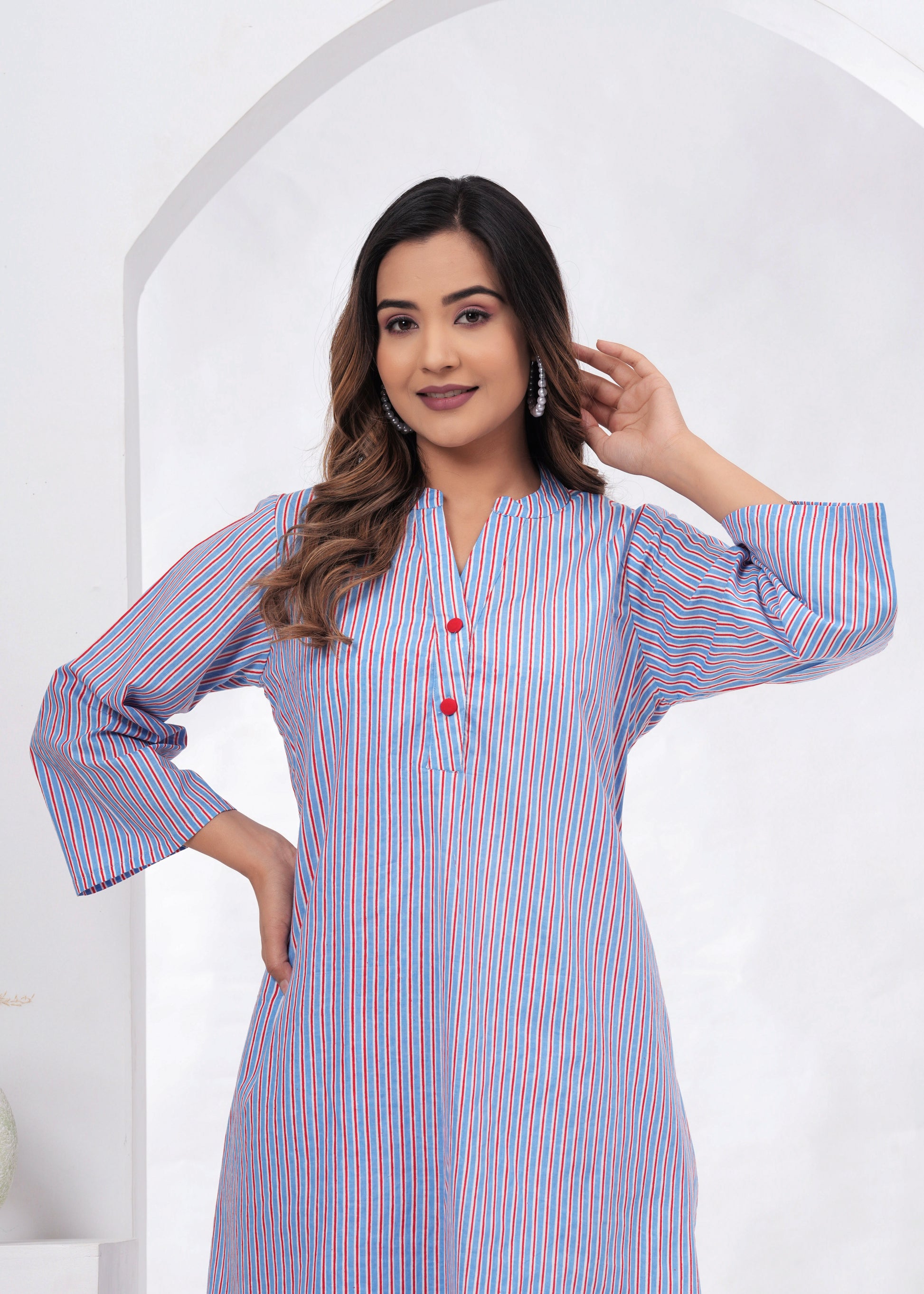 BLUE STRIPE COTTON KURTA WITH PANTS