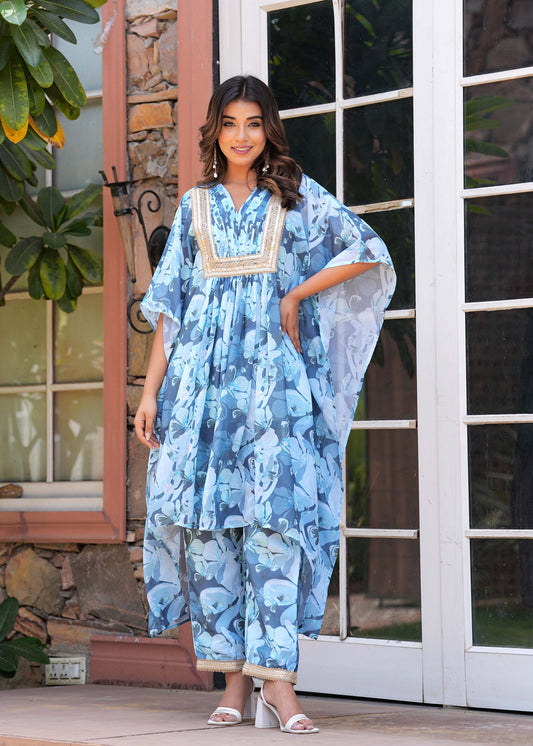 Blue Georgette Kaftan Set