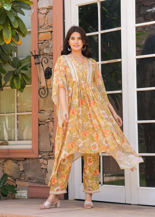 Yellow Georgette Kaftan Set