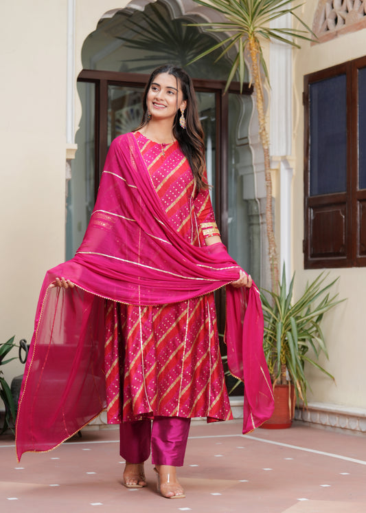 RANI PINK KALI SUIT SET WITH DUPATTA