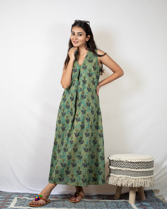 cotton printed sleeveless dress kurta