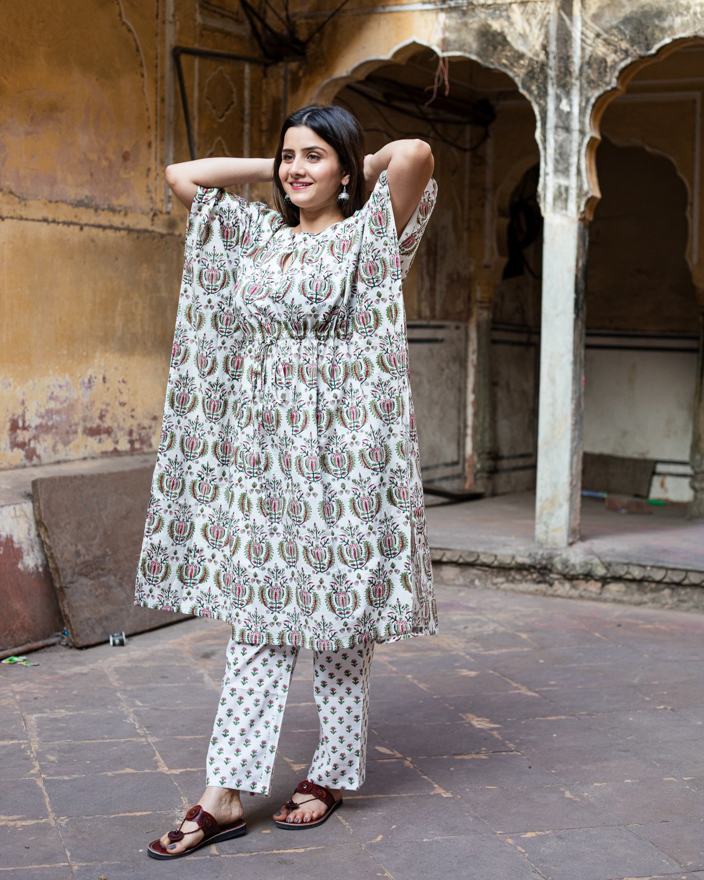 Cotton hand block printed kaftan set coord set