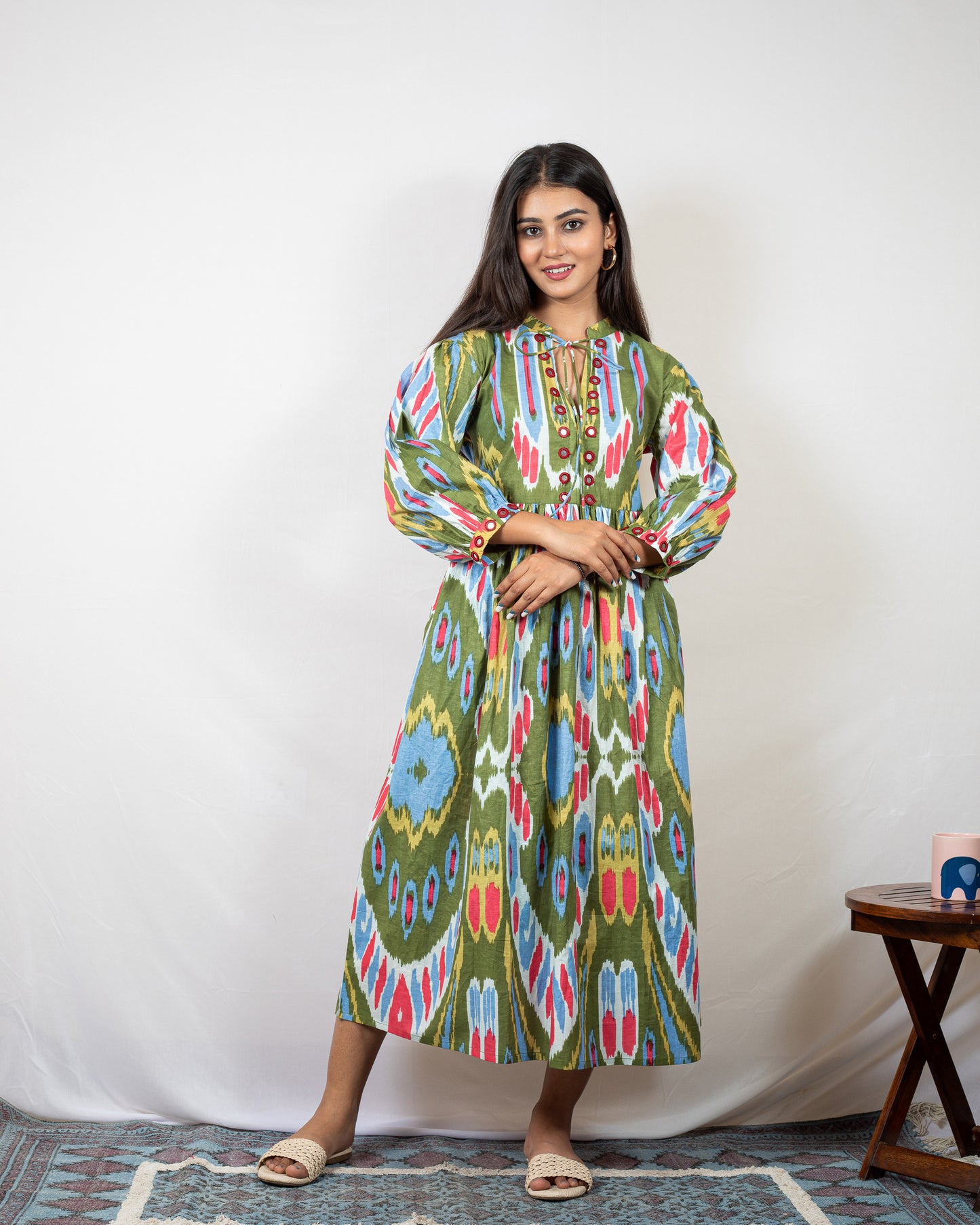 ikat print cotton dress