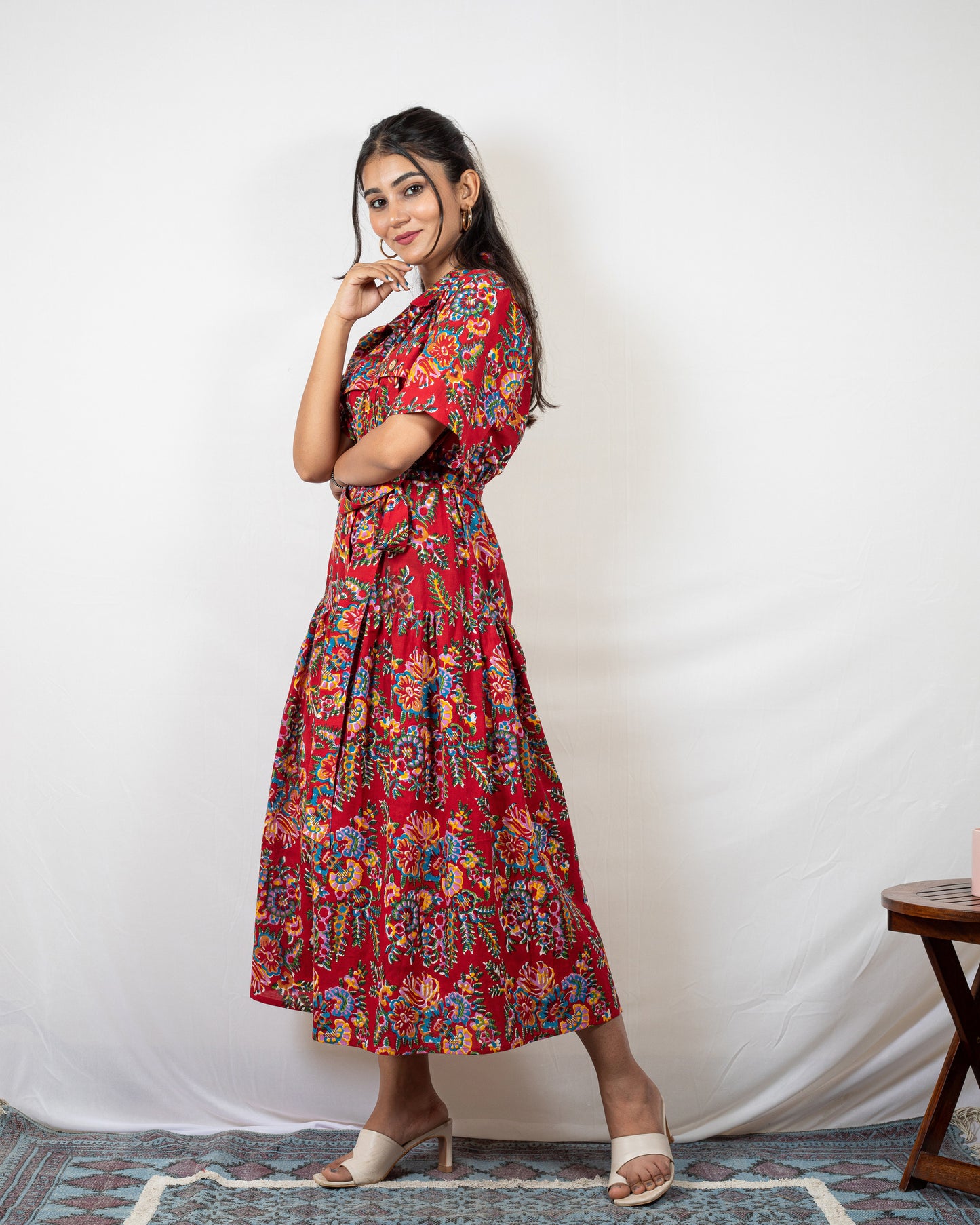 HAND BLOCK PRINTED COTTON SHIRT DRESS