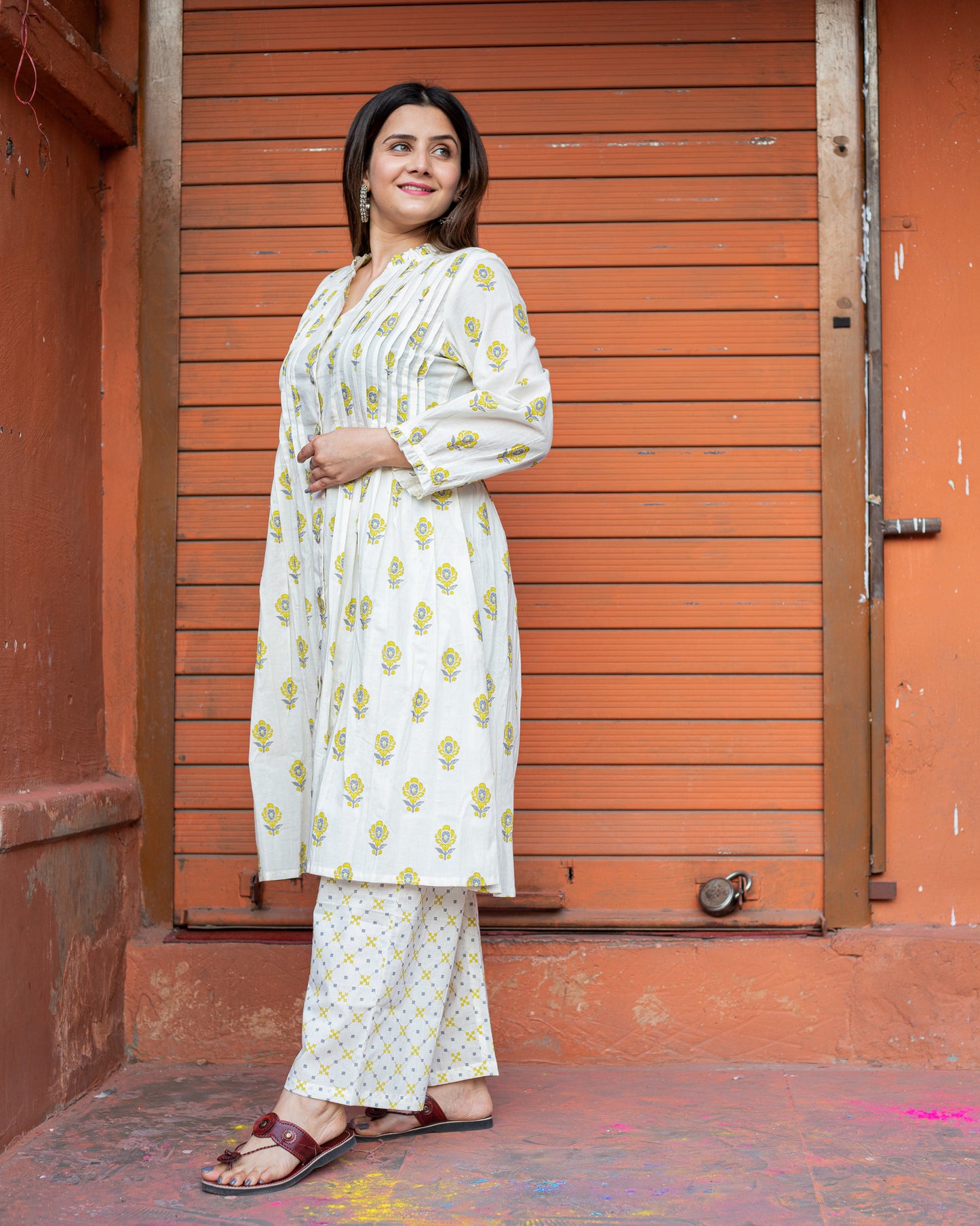 cotton white a line kurta set