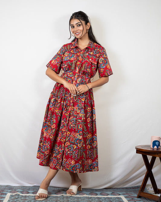 HAND BLOCK PRINTED COTTON SHIRT DRESS