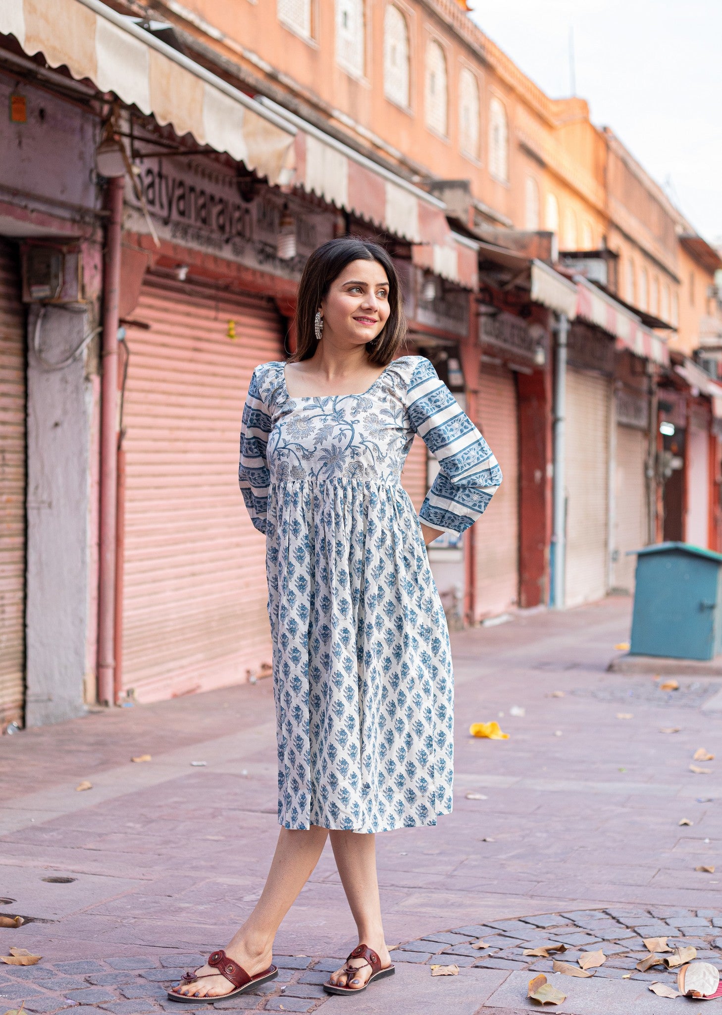 cotton hand block printed sadabahaar dress