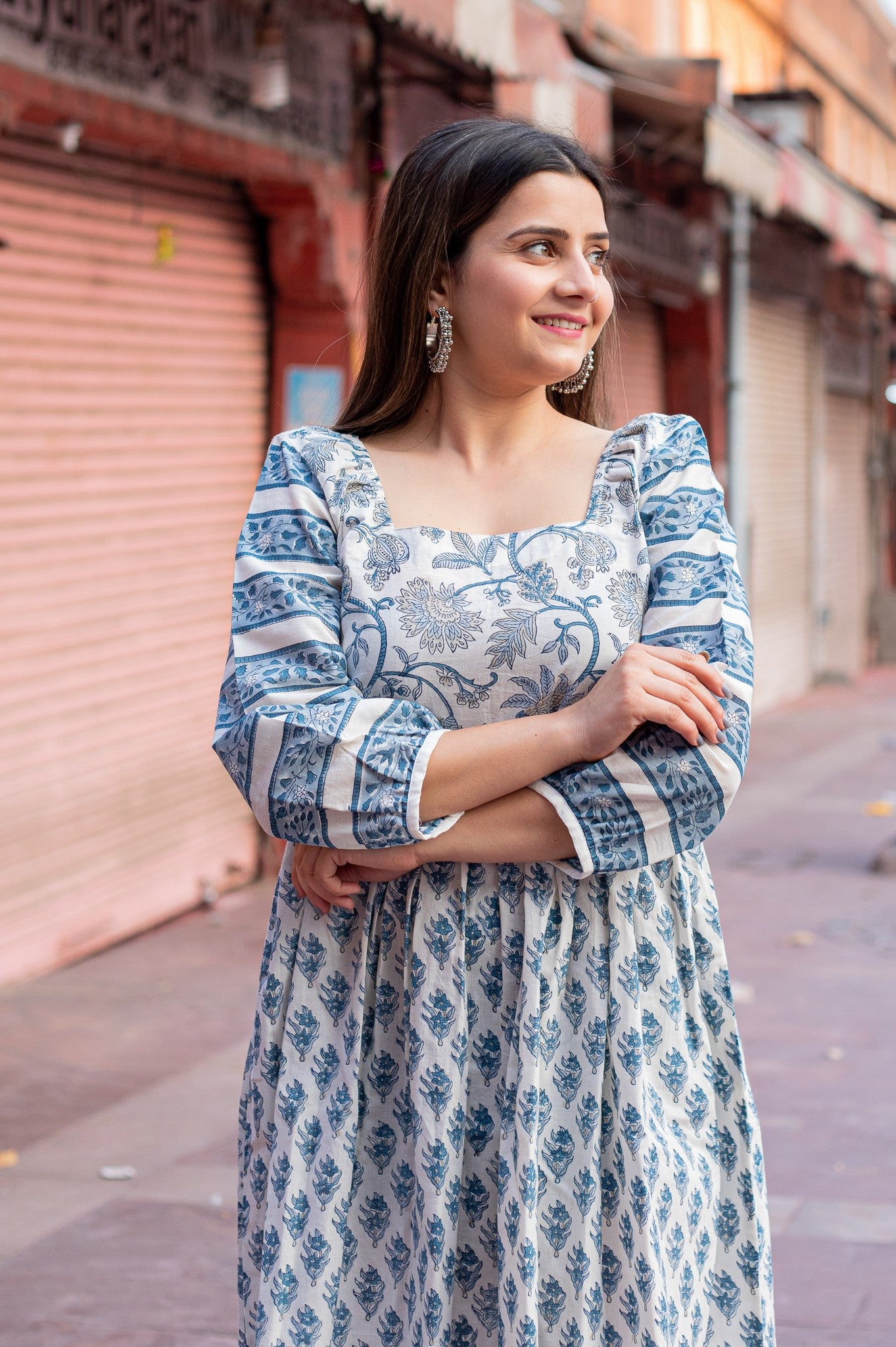 cotton hand block printed sadabahaar dress