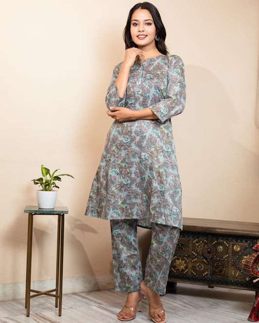 COTTON MULMUL PRINTED KURTA SET