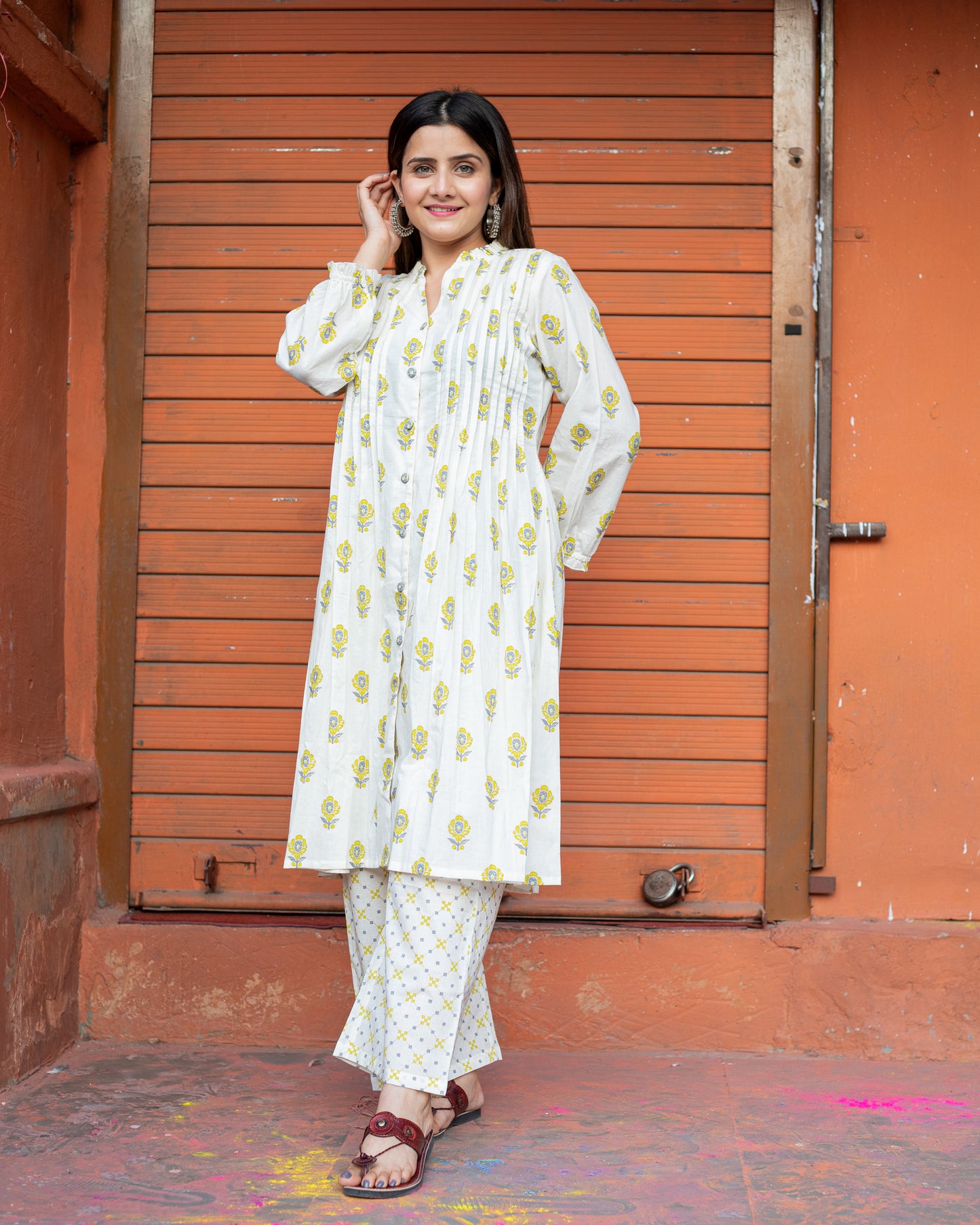 cotton white a line kurta set