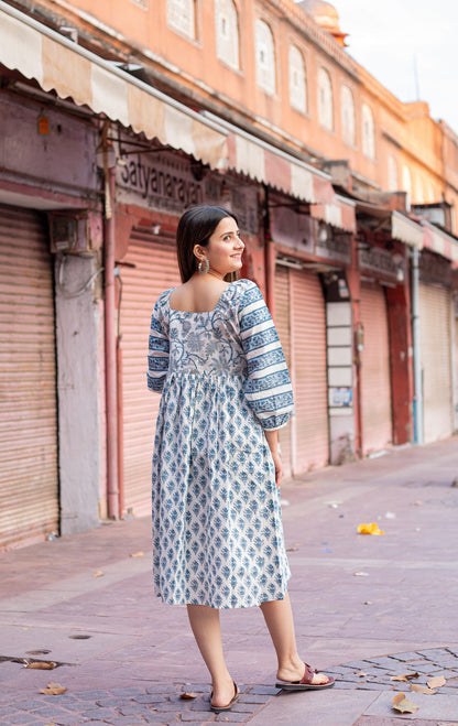 cotton hand block printed sadabahaar dress