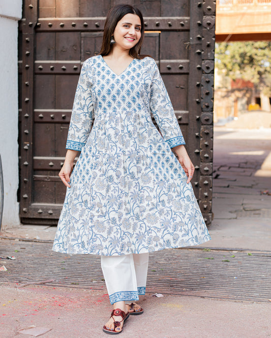 cotton hand block printed kurta set