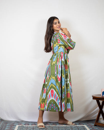 ikat print cotton dress