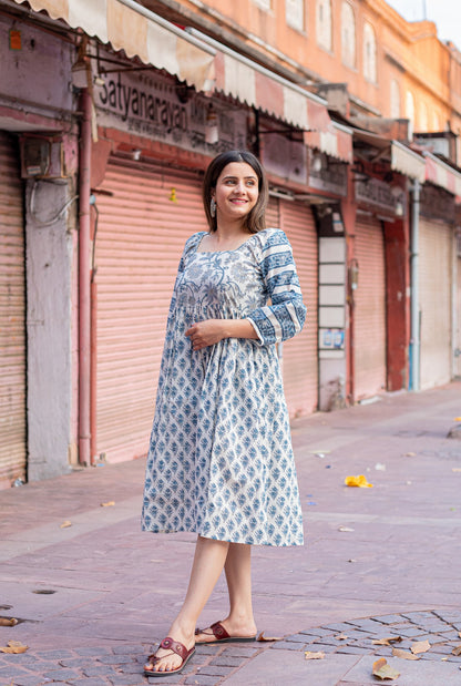 cotton hand block printed sadabahaar dress