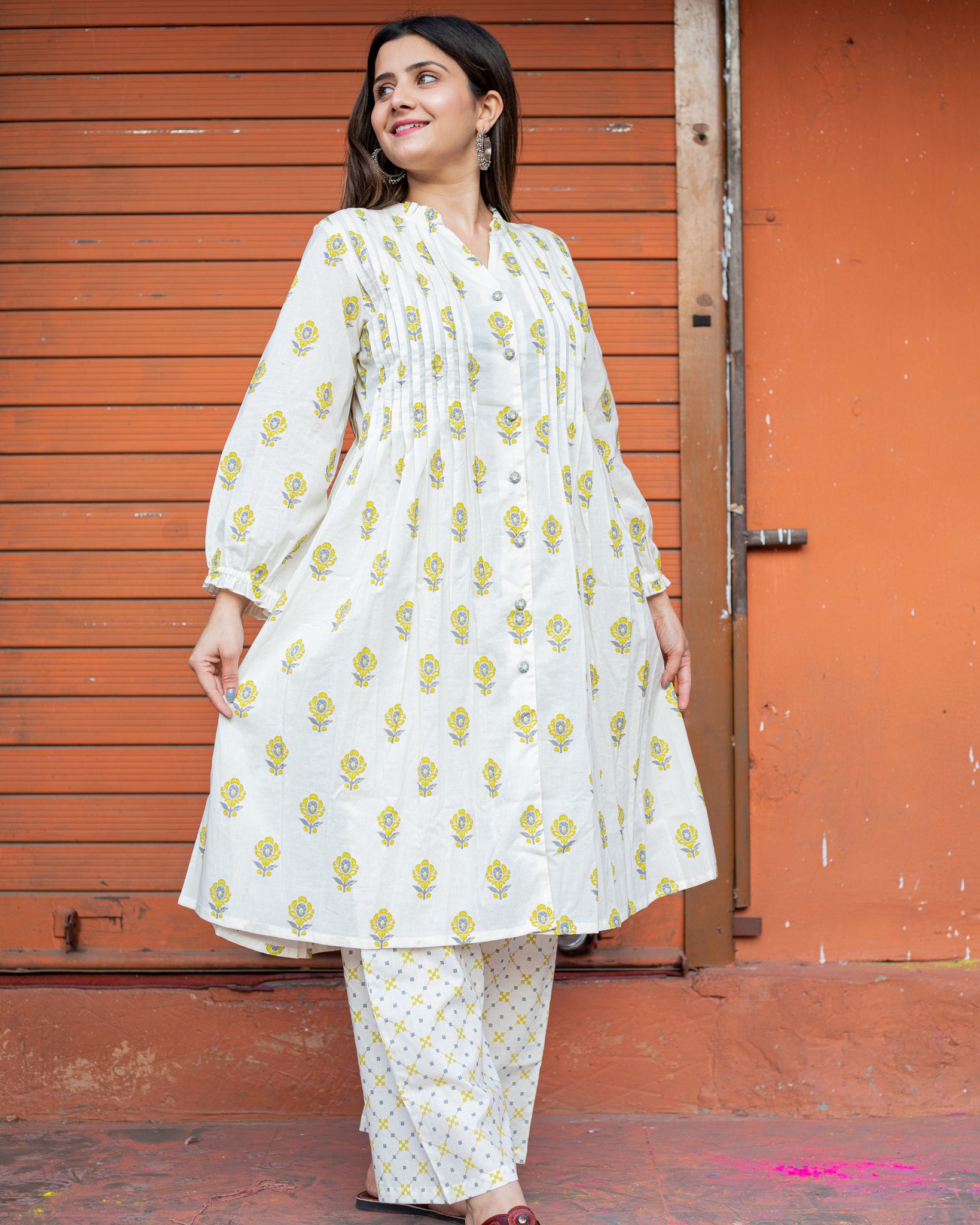 cotton white a line kurta set