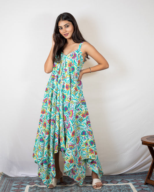 COTTON PRINTED ASYMMETRICAL DRESS