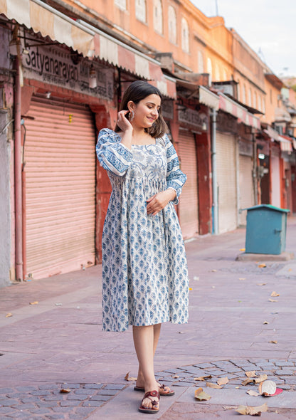 cotton hand block printed sadabahaar dress