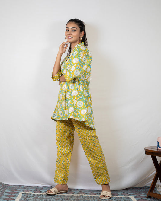 COTTON PRINTED CO-ORD SET YELLOW