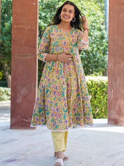 COTTON HANDBLOCK PRINTED ANARKALI SET